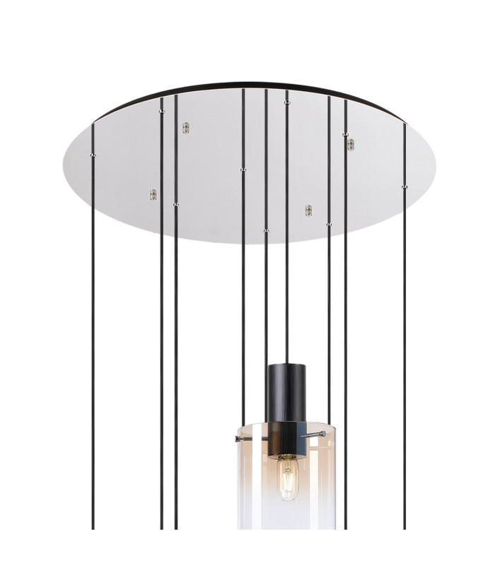Ghent 80cm Round Pendant 9 Light Adjustable E27 Black/Amber Fade Glass Item Weight: 22kg-5