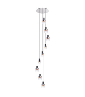 Ghent 80cm Round Pendant 9 Light Adjustable E27 Black/Iridescent Fade Glass Item Weight: 22kg-1