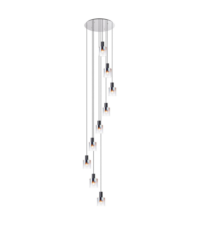 Ghent 80cm Round Pendant 9 Light Adjustable E27 Black/Iridescent Fade Glass Item Weight: 22kg-1