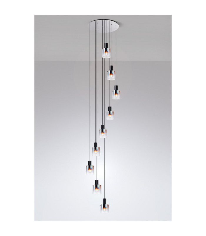 Ghent 80cm Round Pendant 9 Light Adjustable E27 Black/Iridescent Fade Glass Item Weight: 22kg-3
