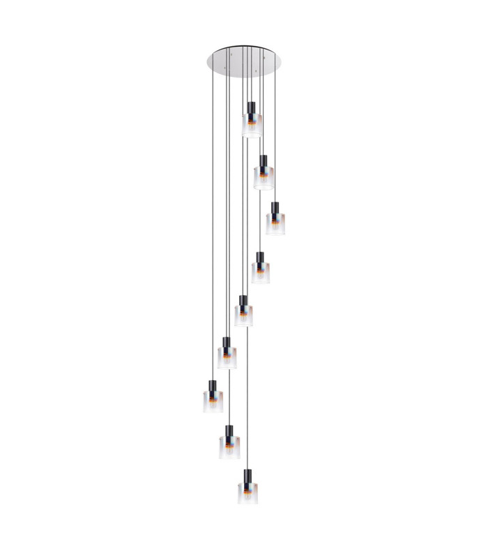 Ghent 80cm Round Pendant 9 Light Adjustable E27 Black/Iridescent Fade Glass Item Weight: 22kg-4