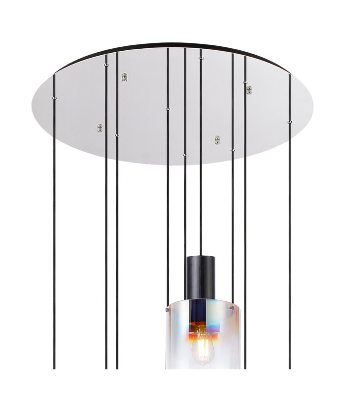 Ghent 80cm Round Pendant 9 Light Adjustable E27 Black/Iridescent Fade Glass Item Weight: 22kg-5