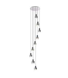 Ghent 80cm Round Pendant 9 Light Adjustable E27 Black/Smoke Fade Glass Item Weight: 22kg-1