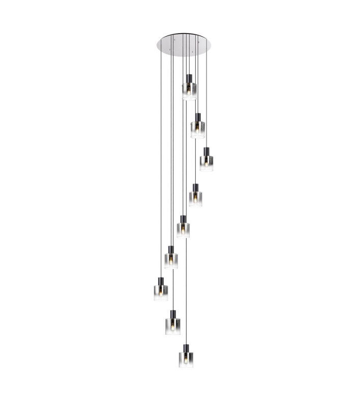 Ghent 80cm Round Pendant 9 Light Adjustable E27 Black/Smoke Fade Glass Item Weight: 22kg-1