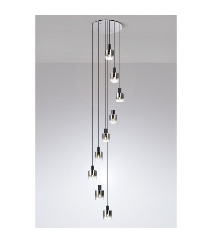 Ghent 80cm Round Pendant 9 Light Adjustable E27 Black/Smoke Fade Glass Item Weight: 22kg-3