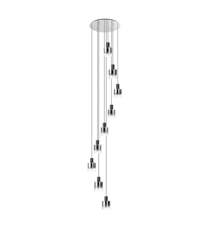 Ghent 80cm Round Pendant 9 Light Adjustable E27 Black/Smoke Fade Glass Item Weight: 22kg-4