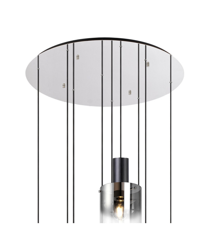 Ghent 80cm Round Pendant 9 Light Adjustable E27 Black/Smoke Fade Glass Item Weight: 22kg-5
