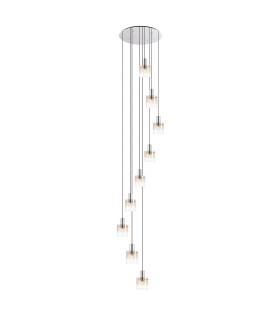 Ghent 90cm Round Pendant 9 Light E27 Polished Nickel/Black/Amber Fade Glass Item Weight: 22kg-1
