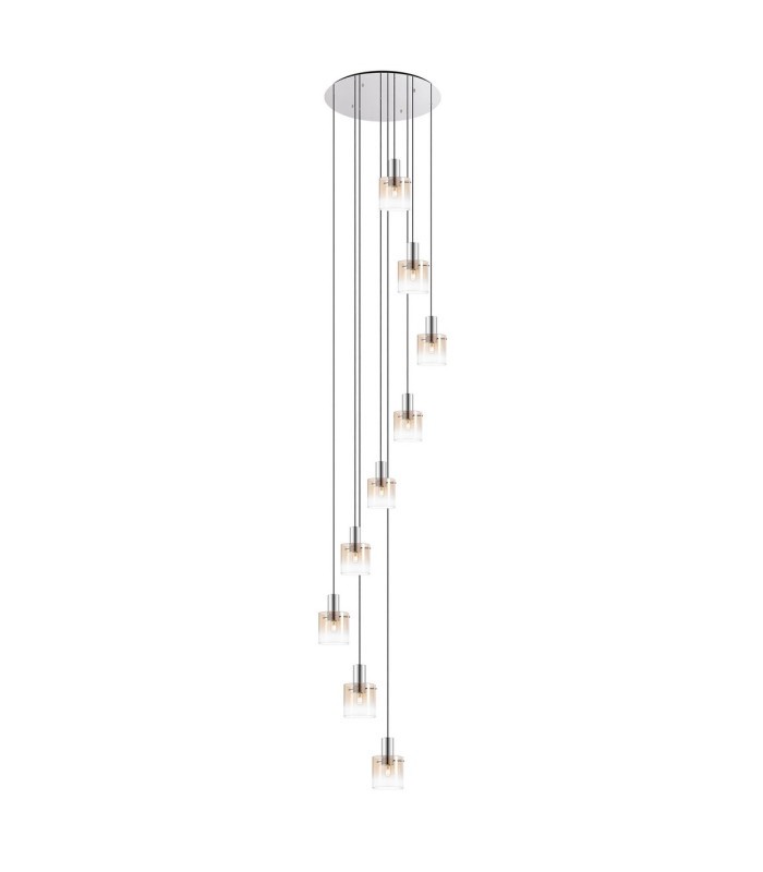 Ghent 90cm Round Pendant 9 Light E27 Polished Nickel/Black/Amber Fade Glass Item Weight: 22kg-1