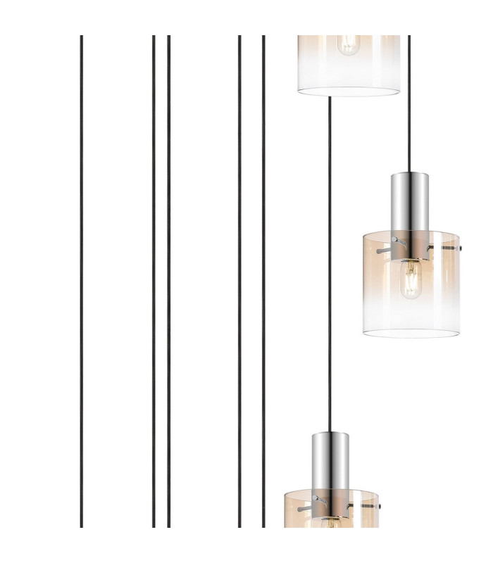 Ghent 90cm Round Pendant 9 Light E27 Polished Nickel/Black/Amber Fade Glass Item Weight: 22kg-6