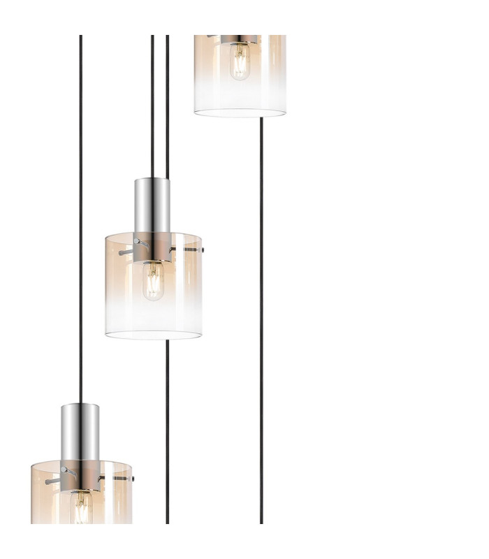 Ghent 90cm Round Pendant 9 Light E27 Polished Nickel/Black/Amber Fade Glass Item Weight: 22kg-7