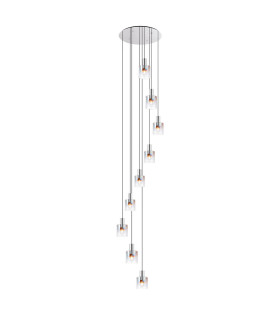 Ghent 90cm Round Pendant 9 Light E27 Polished Nickel/Black/Iridescent Fade Glass Item Weight: 22kg-1
