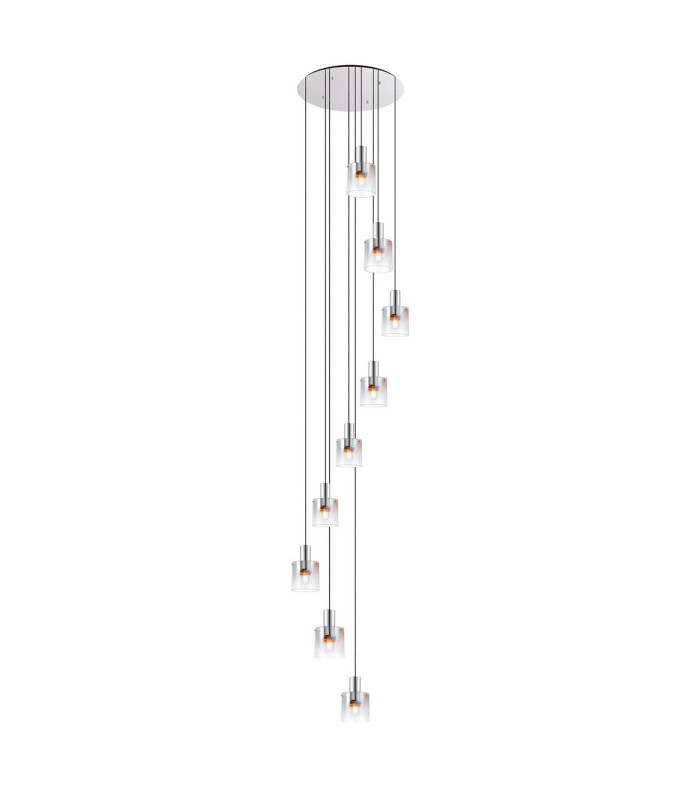 Ghent 90cm Round Pendant 9 Light E27 Polished Nickel/Black/Iridescent Fade Glass Item Weight: 22kg-1