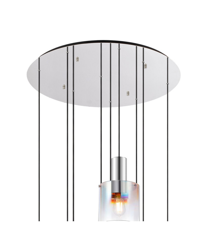 Ghent 90cm Round Pendant 9 Light E27 Polished Nickel/Black/Iridescent Fade Glass Item Weight: 22kg-5