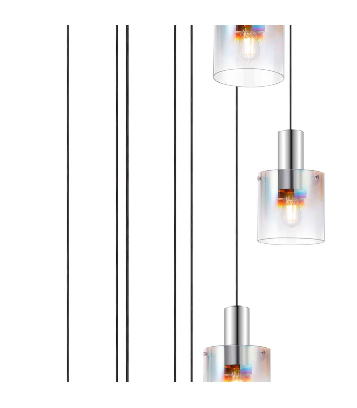 Ghent 90cm Round Pendant 9 Light E27 Polished Nickel/Black/Iridescent Fade Glass Item Weight: 22kg-6