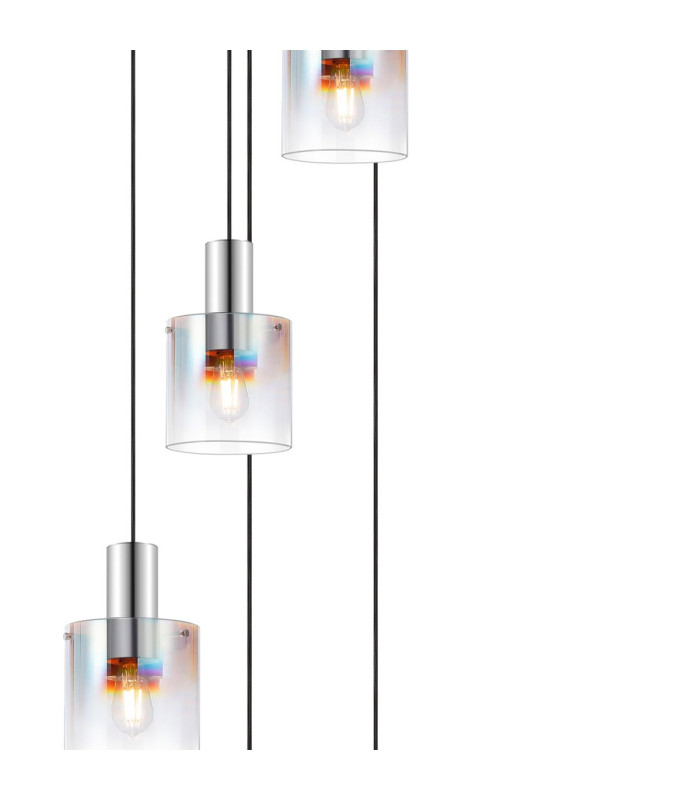 Ghent 90cm Round Pendant 9 Light E27 Polished Nickel/Black/Iridescent Fade Glass Item Weight: 22kg-7