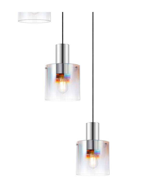 Ghent 90cm Round Pendant 9 Light E27 Polished Nickel/Black/Iridescent Fade Glass Item Weight: 22kg-8