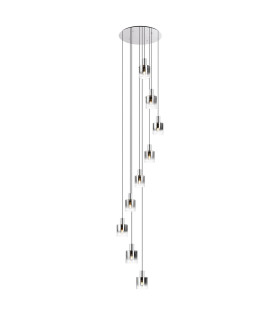 Ghent 90cm Round Pendant 9 Light E27 Polished Nickel/Black/Smoke Fade Glass Item Weight: 22kg-1