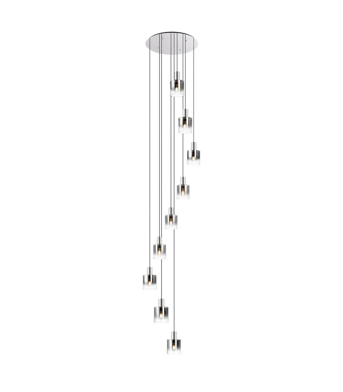 Ghent 90cm Round Pendant 9 Light E27 Polished Nickel/Black/Smoke Fade Glass Item Weight: 22kg-1
