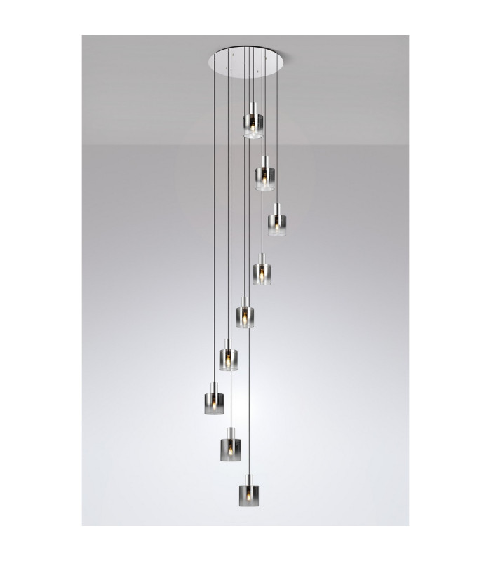 Ghent 90cm Round Pendant 9 Light E27 Polished Nickel/Black/Smoke Fade Glass Item Weight: 22kg-3