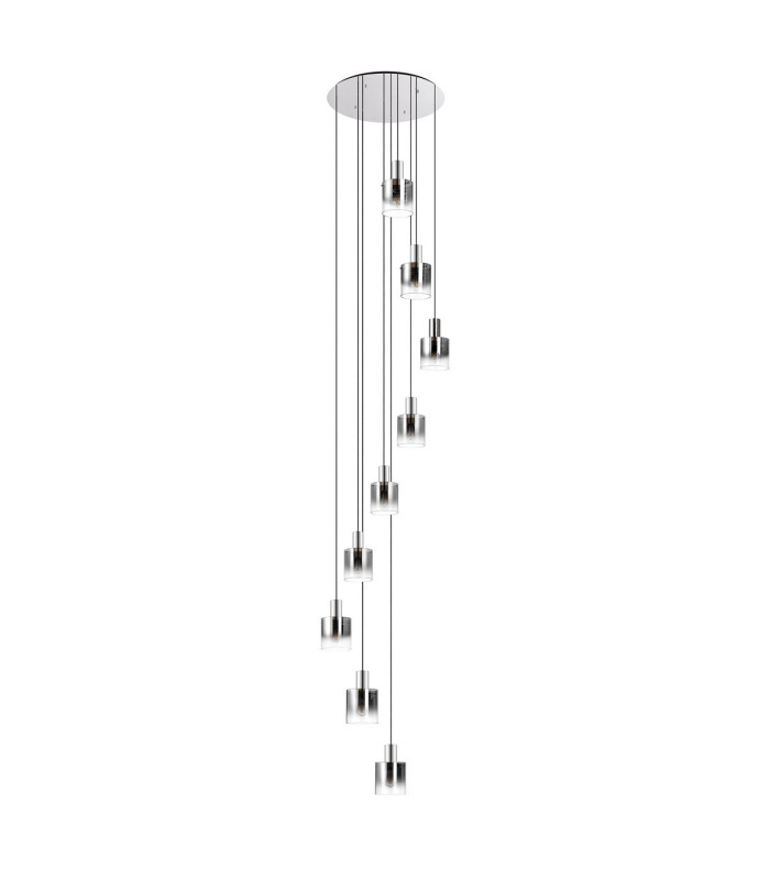 Ghent 90cm Round Pendant 9 Light E27 Polished Nickel/Black/Smoke Fade Glass Item Weight: 22kg-4