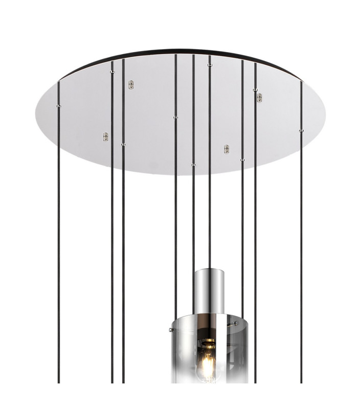 Ghent 90cm Round Pendant 9 Light E27 Polished Nickel/Black/Smoke Fade Glass Item Weight: 22kg-5