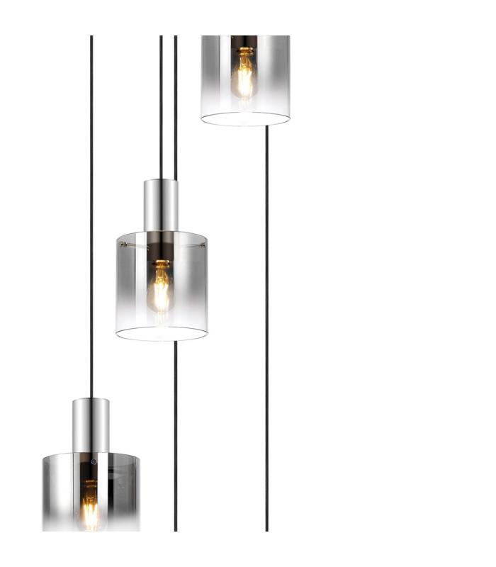 Ghent 90cm Round Pendant 9 Light E27 Polished Nickel/Black/Smoke Fade Glass Item Weight: 22kg-7