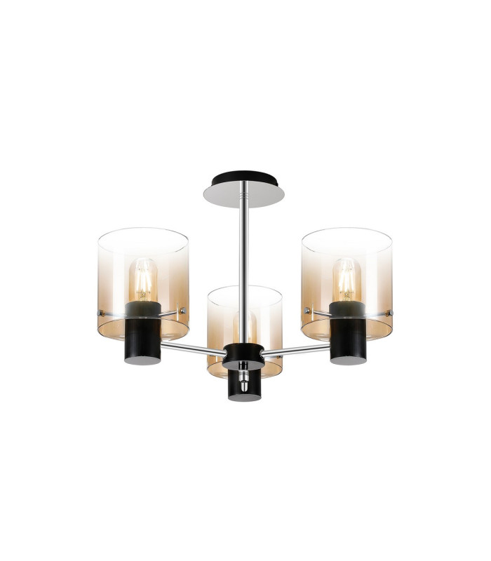 Ghent 54cm Semi Flush Light 3 x E27 Black/Amber Fade Glass-1