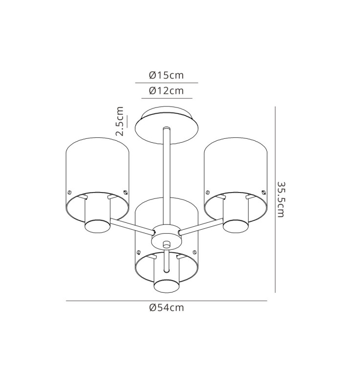 Ghent 54cm Semi Flush Light 3 x E27 Black/Amber Fade Glass-2