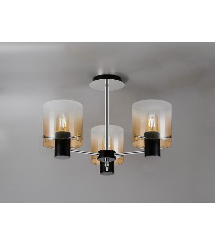 Ghent 54cm Semi Flush Light 3 x E27 Black/Amber Fade Glass-3