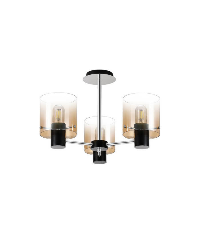 Ghent 54cm Semi Flush Light 3 x E27 Black/Amber Fade Glass-4