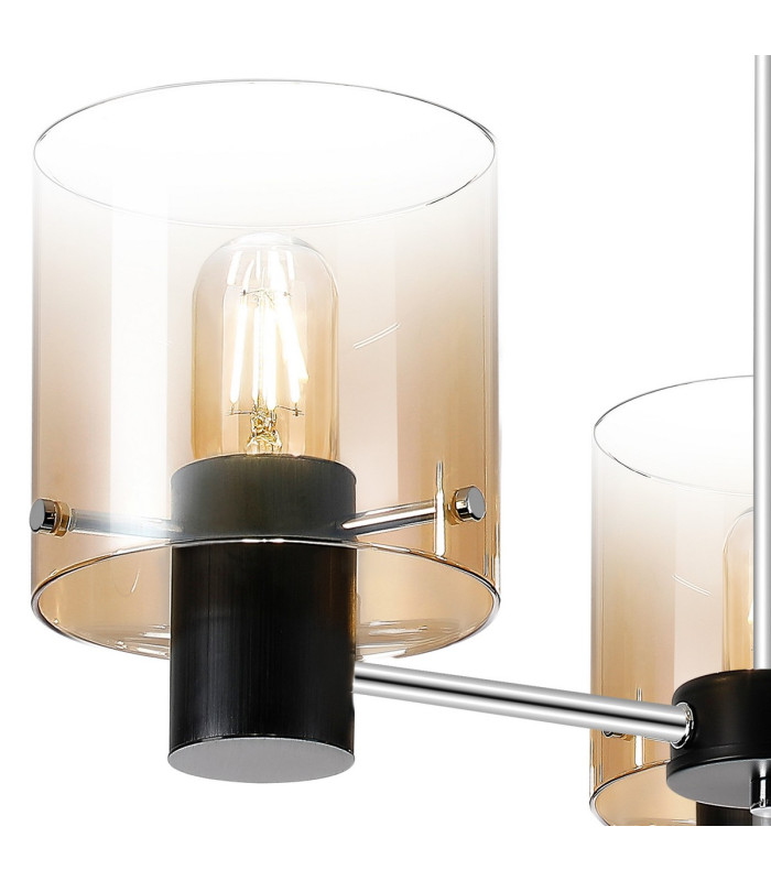 Ghent 54cm Semi Flush Light 3 x E27 Black/Amber Fade Glass-6