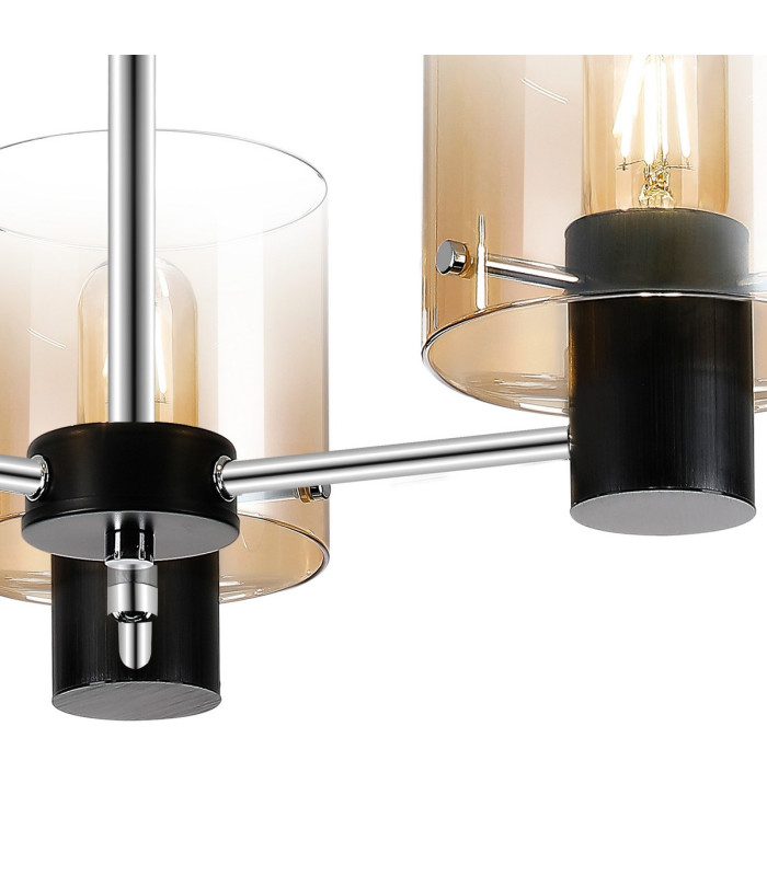 Ghent 54cm Semi Flush Light 3 x E27 Black/Amber Fade Glass-7