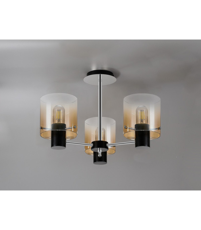 Ghent 54cm Semi Flush Light 3 x E27 Black/Amber Fade Glass-8
