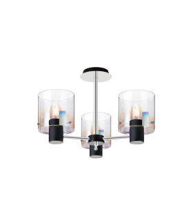 Ghent 54cm Semi Flush Light 3 x E27 Black/Iridescent Fade Glass-1