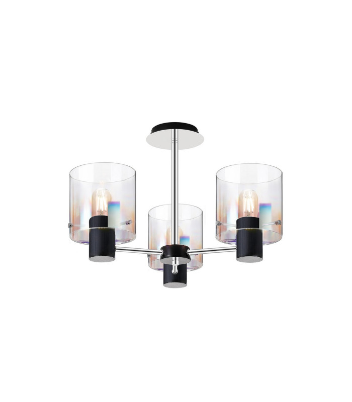 Ghent 54cm Semi Flush Light 3 x E27 Black/Iridescent Fade Glass-1