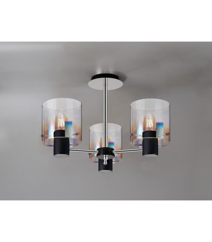 Ghent 54cm Semi Flush Light 3 x E27 Black/Iridescent Fade Glass-3