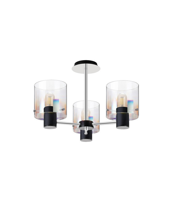 Ghent 54cm Semi Flush Light 3 x E27 Black/Iridescent Fade Glass-4