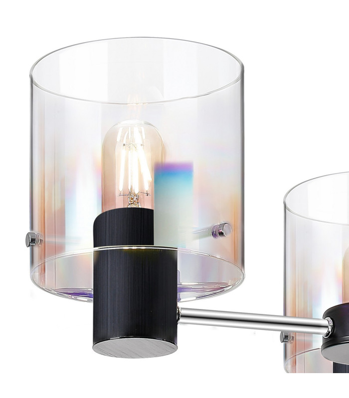 Ghent 54cm Semi Flush Light 3 x E27 Black/Iridescent Fade Glass-6