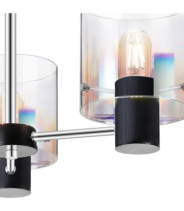 Ghent 54cm Semi Flush Light 3 x E27 Black/Iridescent Fade Glass-7