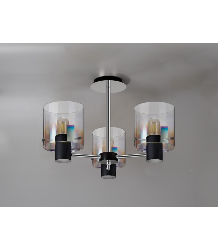 Ghent 54cm Semi Flush Light 3 x E27 Black/Iridescent Fade Glass-8
