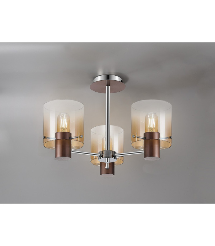Ghent 54cm Semi Flush Light 3 x E27 Mocha/Amber Fade Glass-3