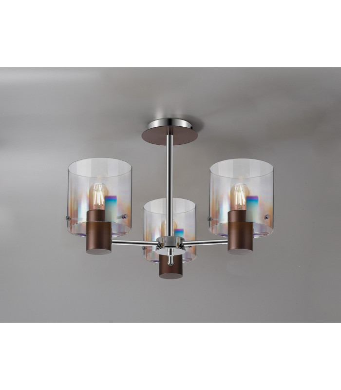 Ghent 54cm Semi Flush Light 3 x E27 Mocha/Iridescent Fade Glass-3