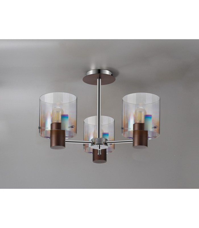 Ghent 54cm Semi Flush Light 3 x E27 Mocha/Iridescent Fade Glass-8