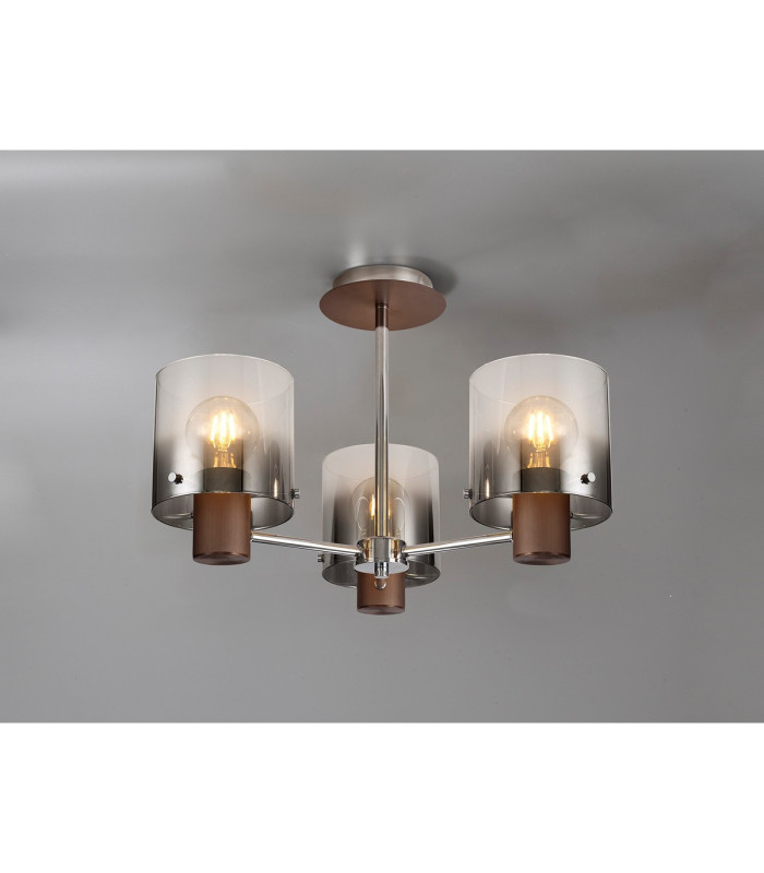 Ghent 54cm Semi Flush Light 3 x E27 Mocha/Smoke Fade Glass-3