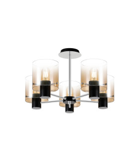 Ghent 60cm Semi Flush Light 5 x E27 Black/Amber Fade Glass-1