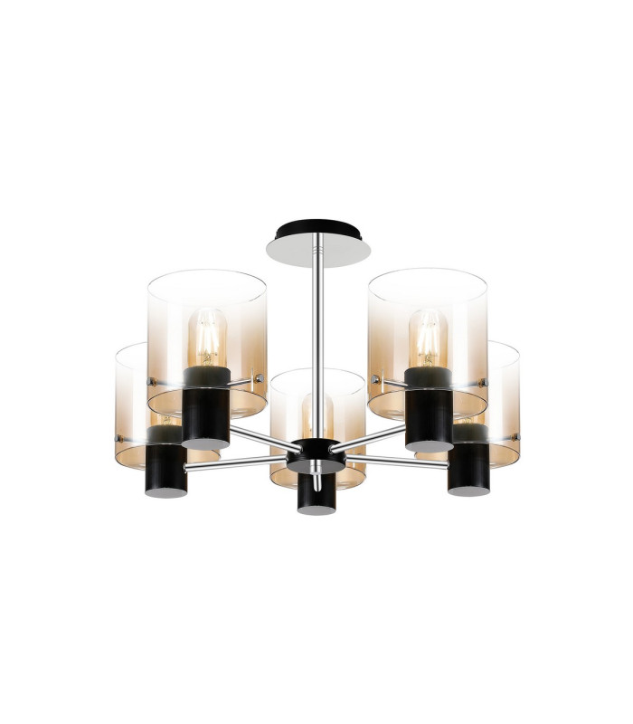 Ghent 60cm Semi Flush Light 5 x E27 Black/Amber Fade Glass-1