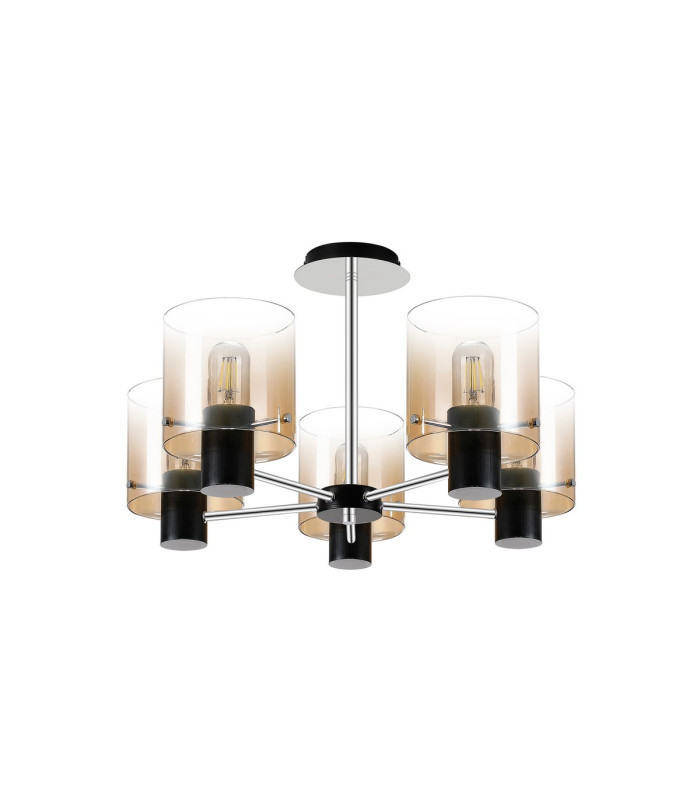 Ghent 60cm Semi Flush Light 5 x E27 Black/Amber Fade Glass-4
