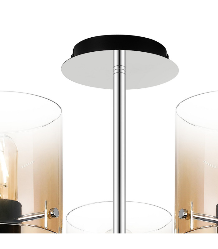 Ghent 60cm Semi Flush Light 5 x E27 Black/Amber Fade Glass-5