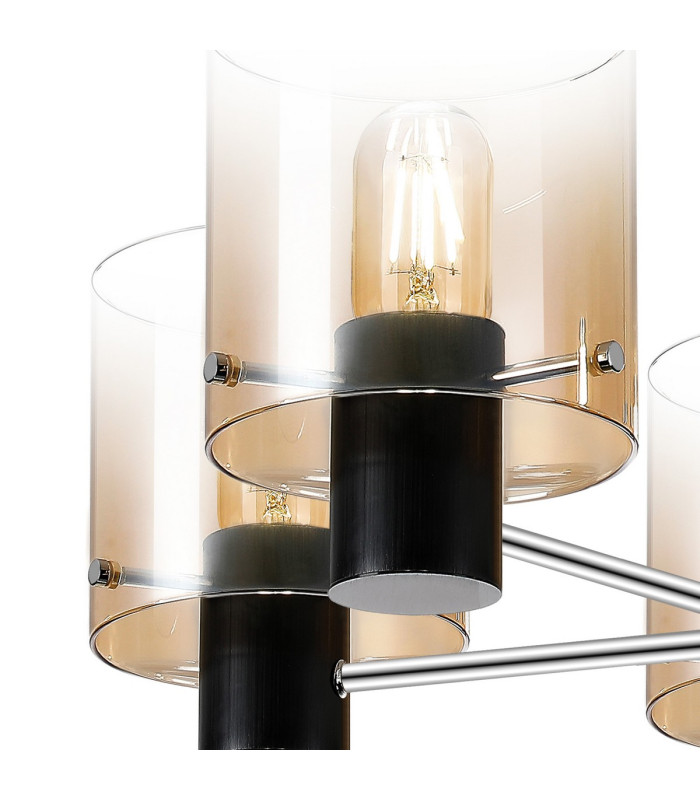Ghent 60cm Semi Flush Light 5 x E27 Black/Amber Fade Glass-6